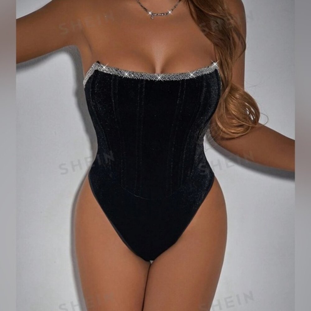 Shein BAE Glamine Women’s Black Binding Bandeau Bodysuit Size L 2/$14 or 3/$20